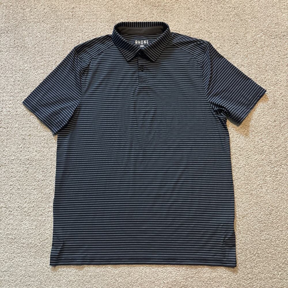 Rhone Polo Shirt Mens M Navy White Stripe Fine Italian Fabric Golf Performance